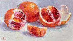 Blood Oranges I by Lana Okiro - Original Painting on Board sized 12x7 inches. Available from Whitewall Galleries